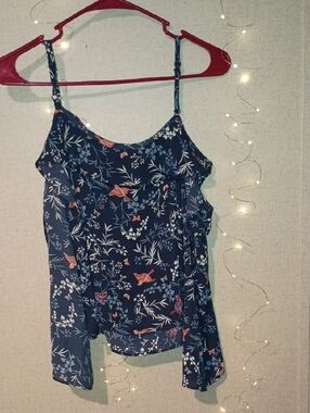 love, Fire Navy Floral Ruffle Camisole